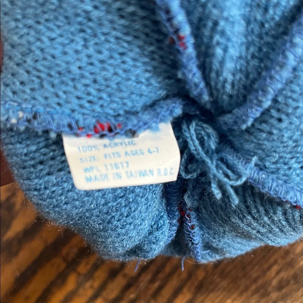 Blue and Multicolor Kids Winter Hat and Mittens Set Scottie dog